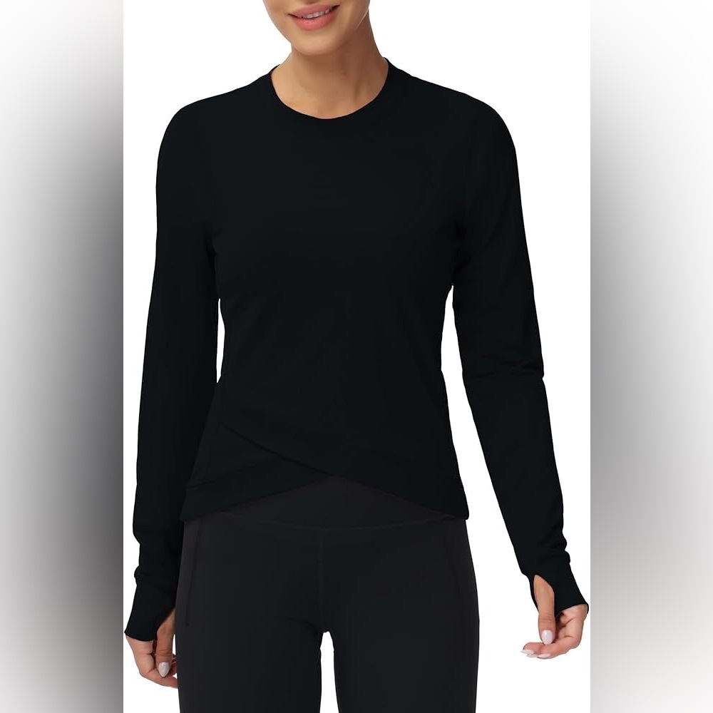 Women's Long Sleeve Black Crewneck Top